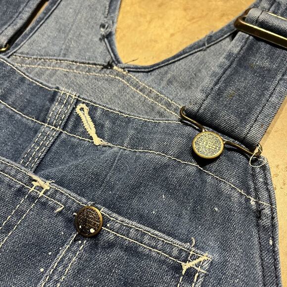 Vintage 70s Sears & Roebucks Blue Denim Short Overalls 36x9 - Picture 3 of 4